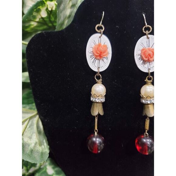 Women's Custom Multicolor Floral With Round Stone Drop Dangle Earrings Set - Picture 9 of 9